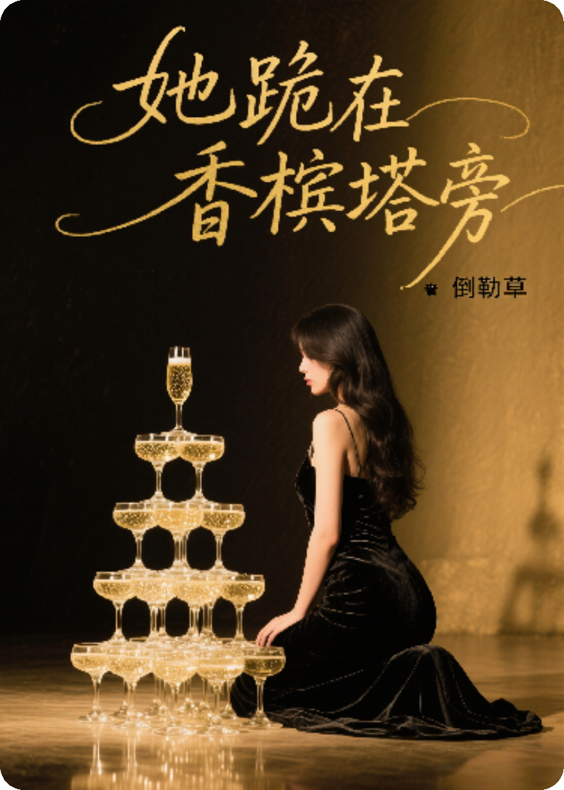 她跪在香槟塔旁