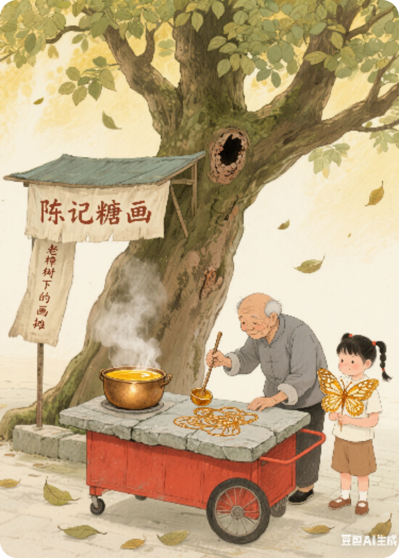 老樟树下的糖画摊