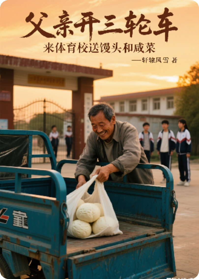 父亲开三轮车来体校送馒头和咸菜