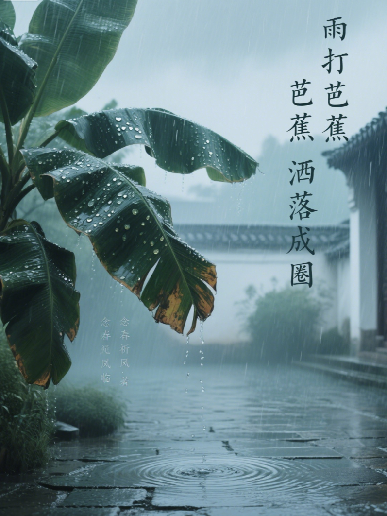 雨打芭蕉洒落成圈
