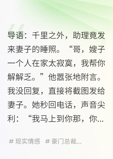 助理错发我老婆睡照，我反手掏空公司让他们天台相见