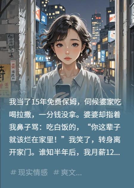 我当了15年免费保姆，离家后，月薪挣12万，婆家悔疯了