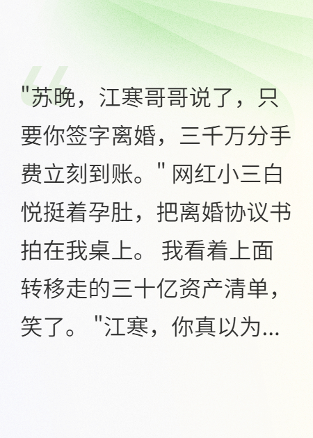 老公转走三十亿后，小三求我原谅