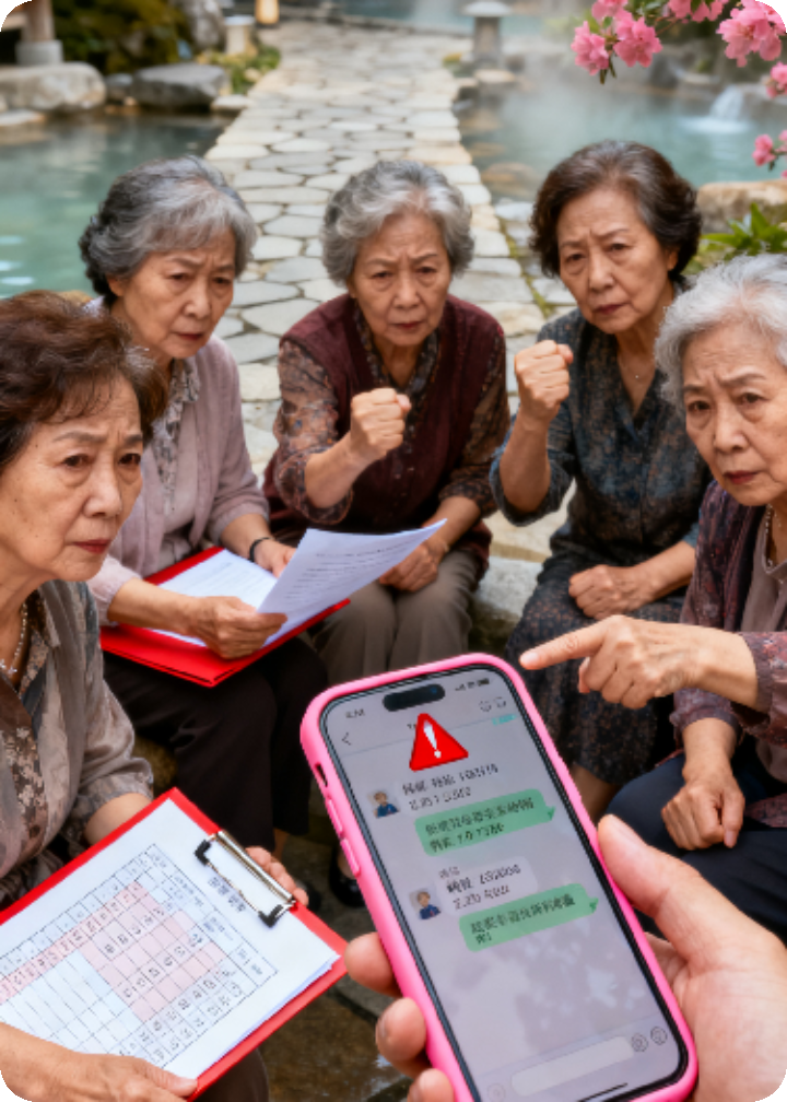 温泉遇骗100万，退休阿姨组队把骗子送进局子