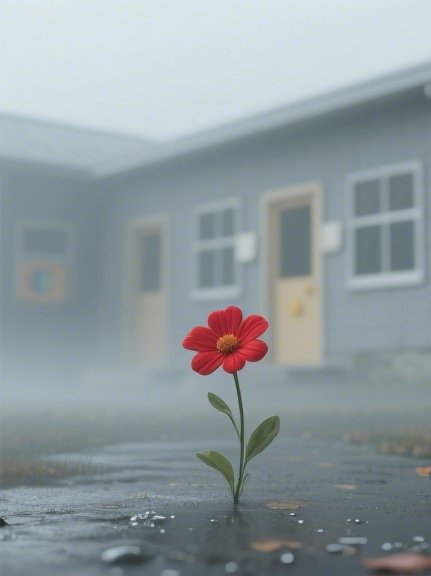 灰色托儿所里的小红花