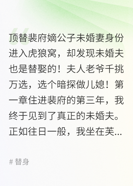 替嫁进入虎狼窝，密探证据查要案