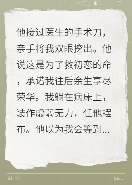 他亲手挖我眼给初恋，却不知我早已看穿一切