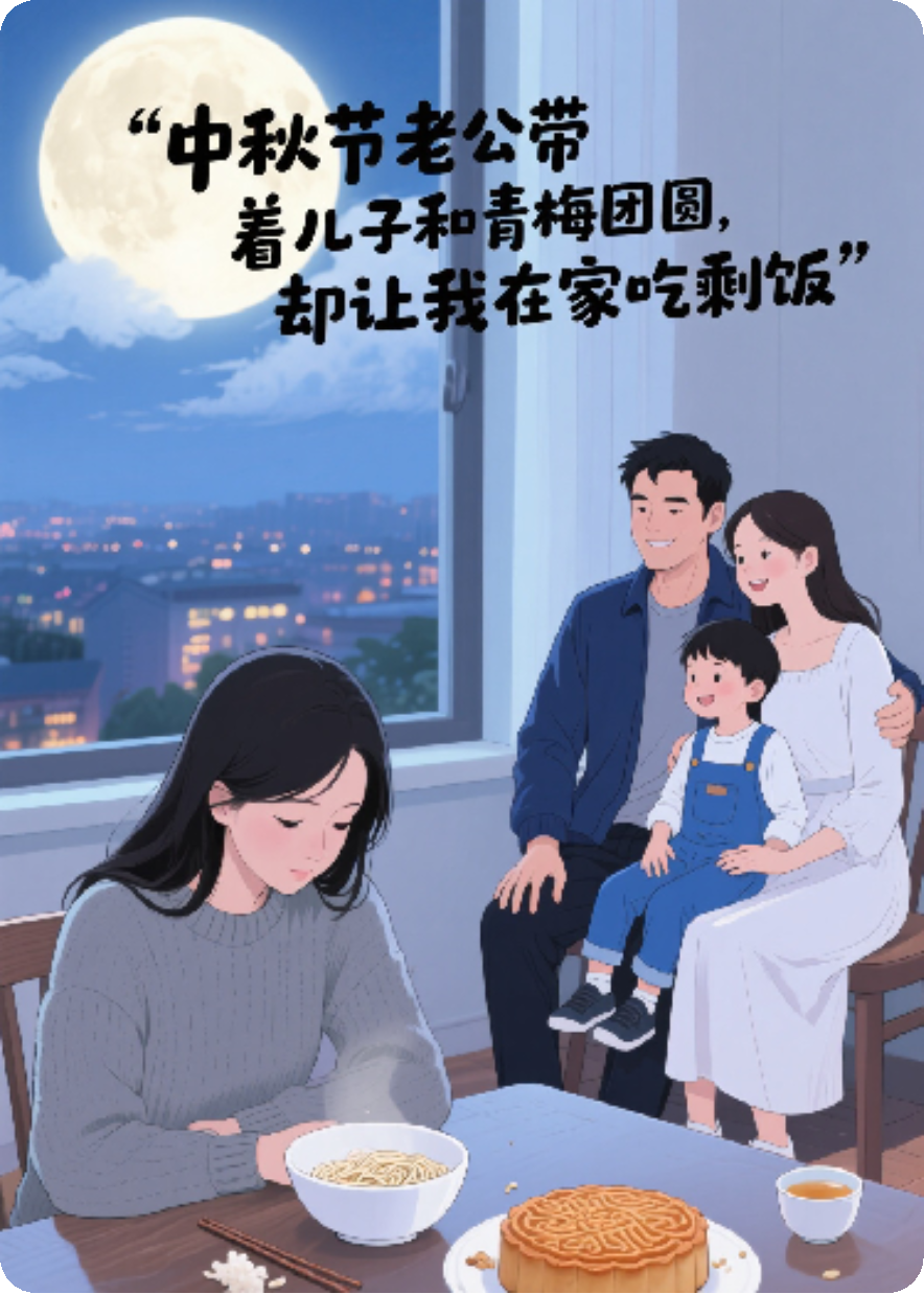 中秋夜老公带着儿子和青梅团圆，却让我在家吃剩饭