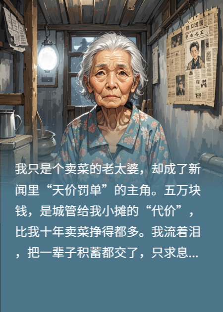 六旬老太摆摊卖菜遭5万重罚，次日数十电话惊动城管