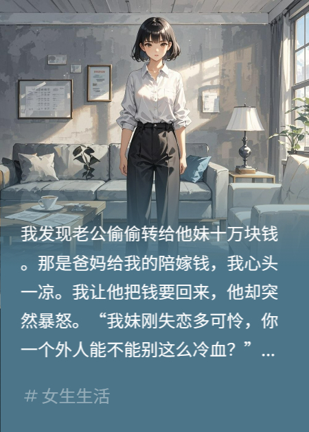老公偷我十万陪嫁给他妹，我反手把他工资卡上交我爸