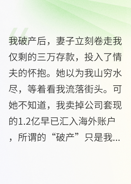 我破产后，妻子立刻卷走我仅剩的三万存款