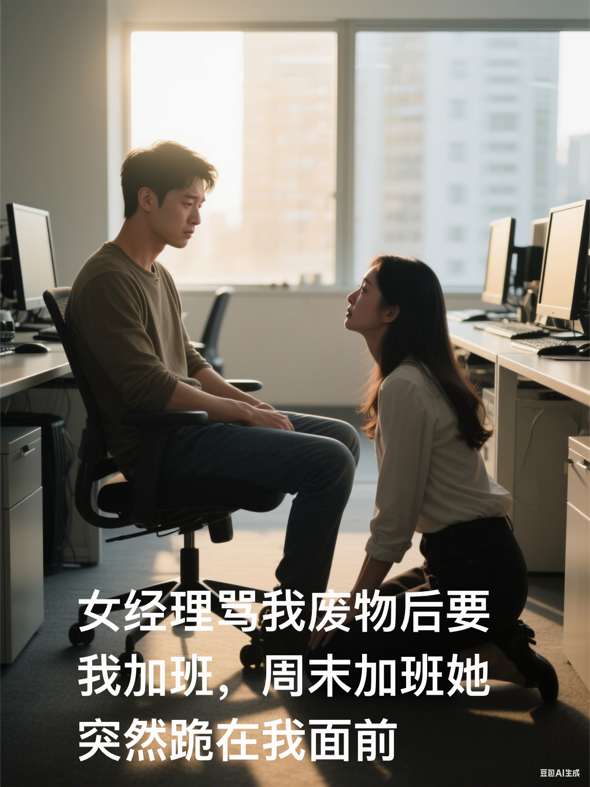 女经理骂我废物后要我加班，周末加班她突然跪在我面前