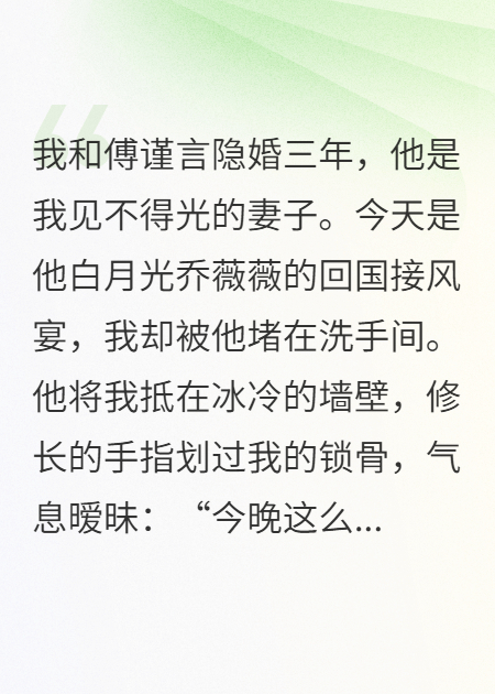 隐婚三年，我亲手将白月光送进监狱后，总裁老公他疯了