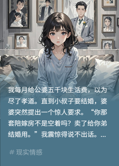 月给公婆五千，全给小叔子，小叔子要结婚：你去卖房吧
