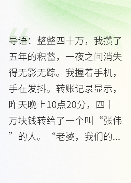 五年赘婿，妻子偷我四十万救情夫