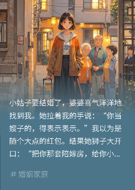 小姑子逼我让婚房，我反手卖掉，全家傻眼