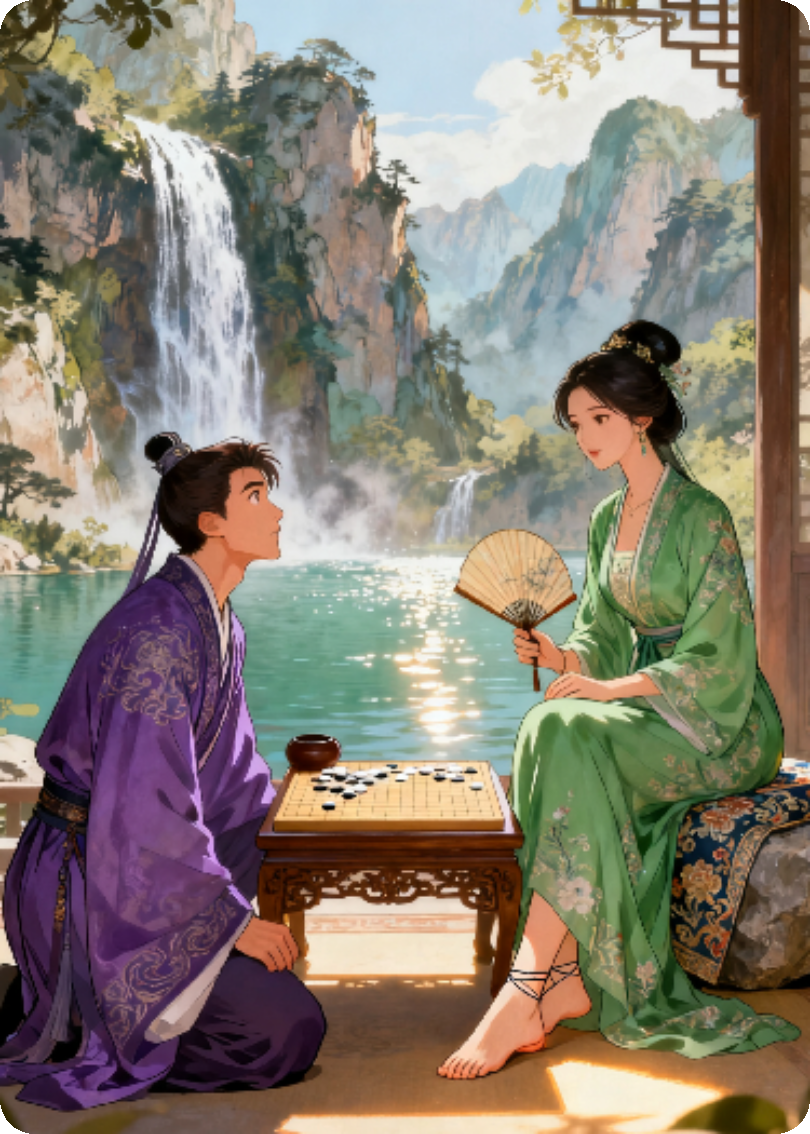 九曲与心怡妹妹山水对弈
