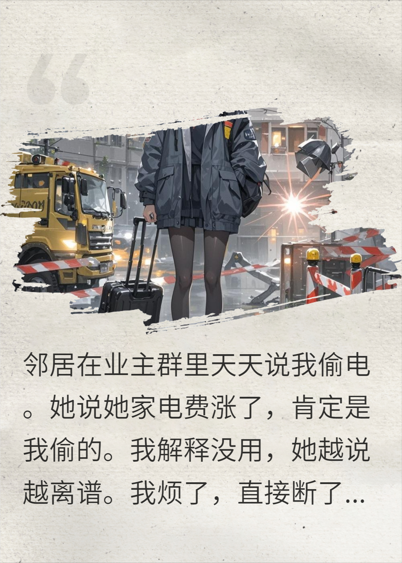 邻居天天说我偷电，我直接关闸搬去酒店后全楼炸了