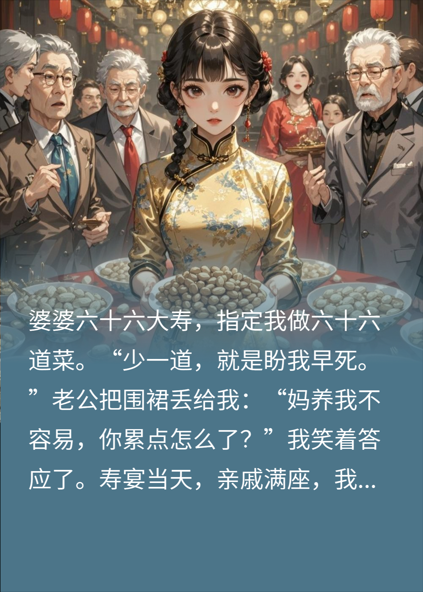 婆婆寿宴逼我做六十六道菜，我反手一桌花生宴全场惊呆