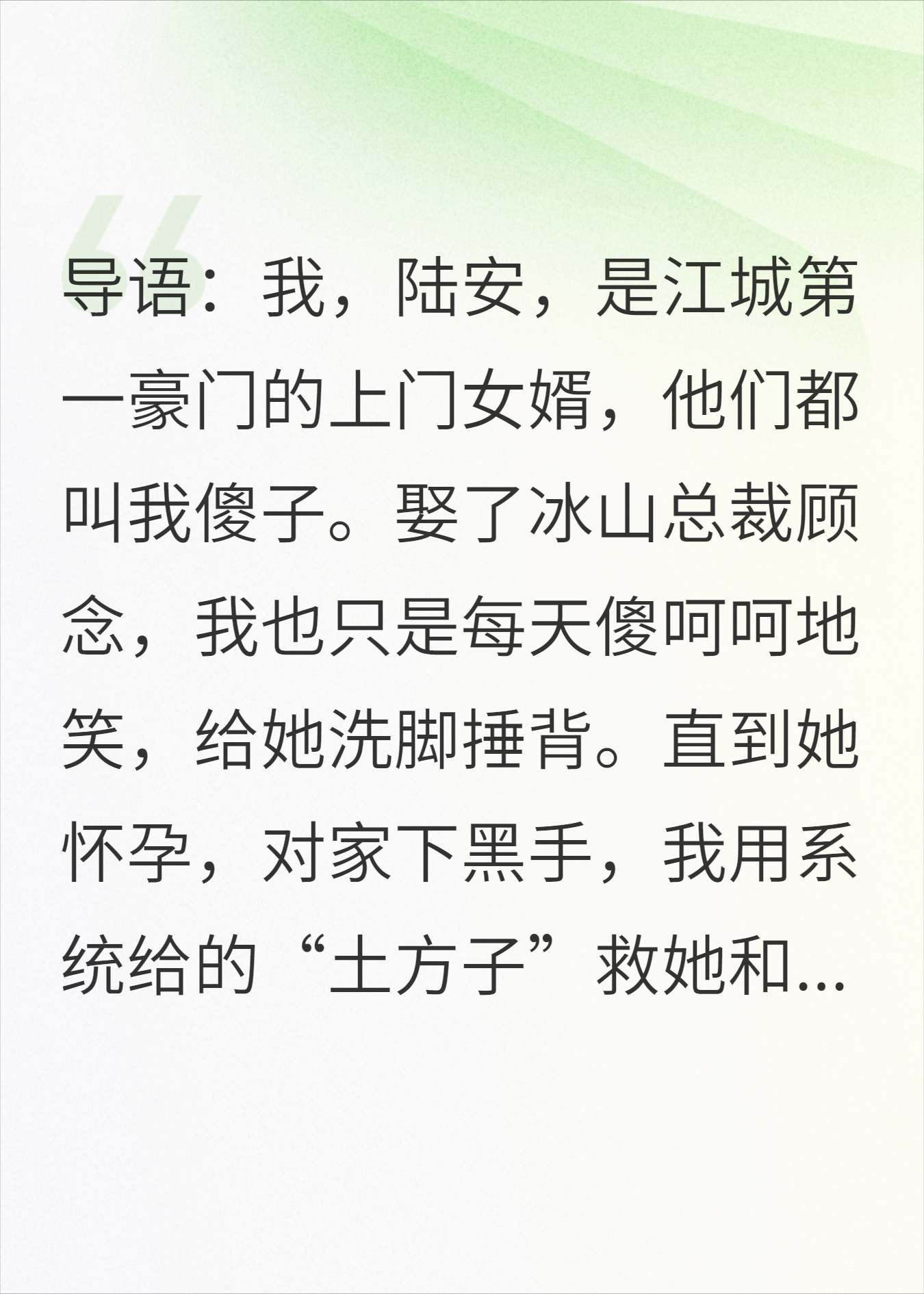 《傻婿系统到期，冰山总裁她追悔莫及》