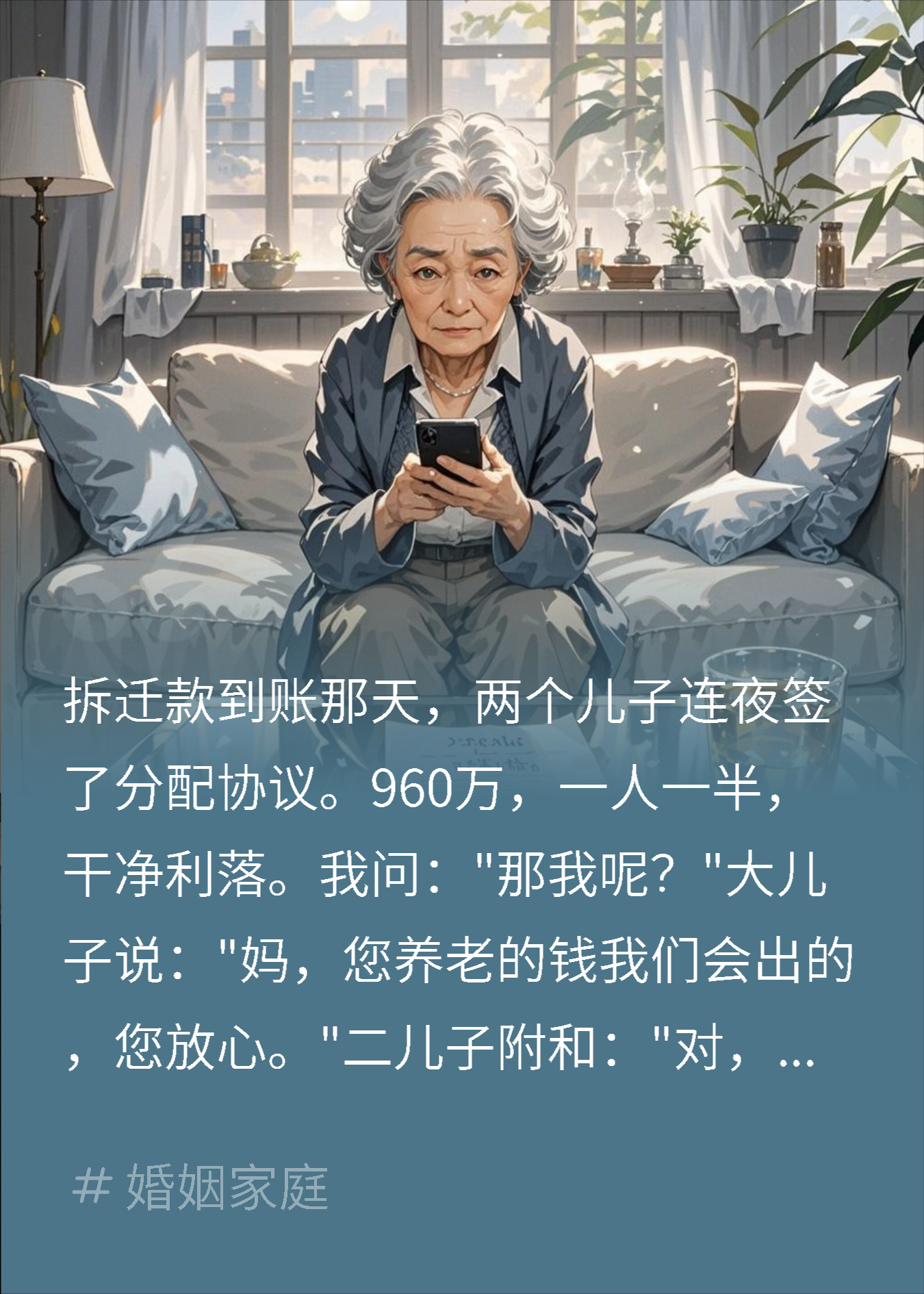 960万被儿子分完后找女儿哭诉，她：养老院已定好