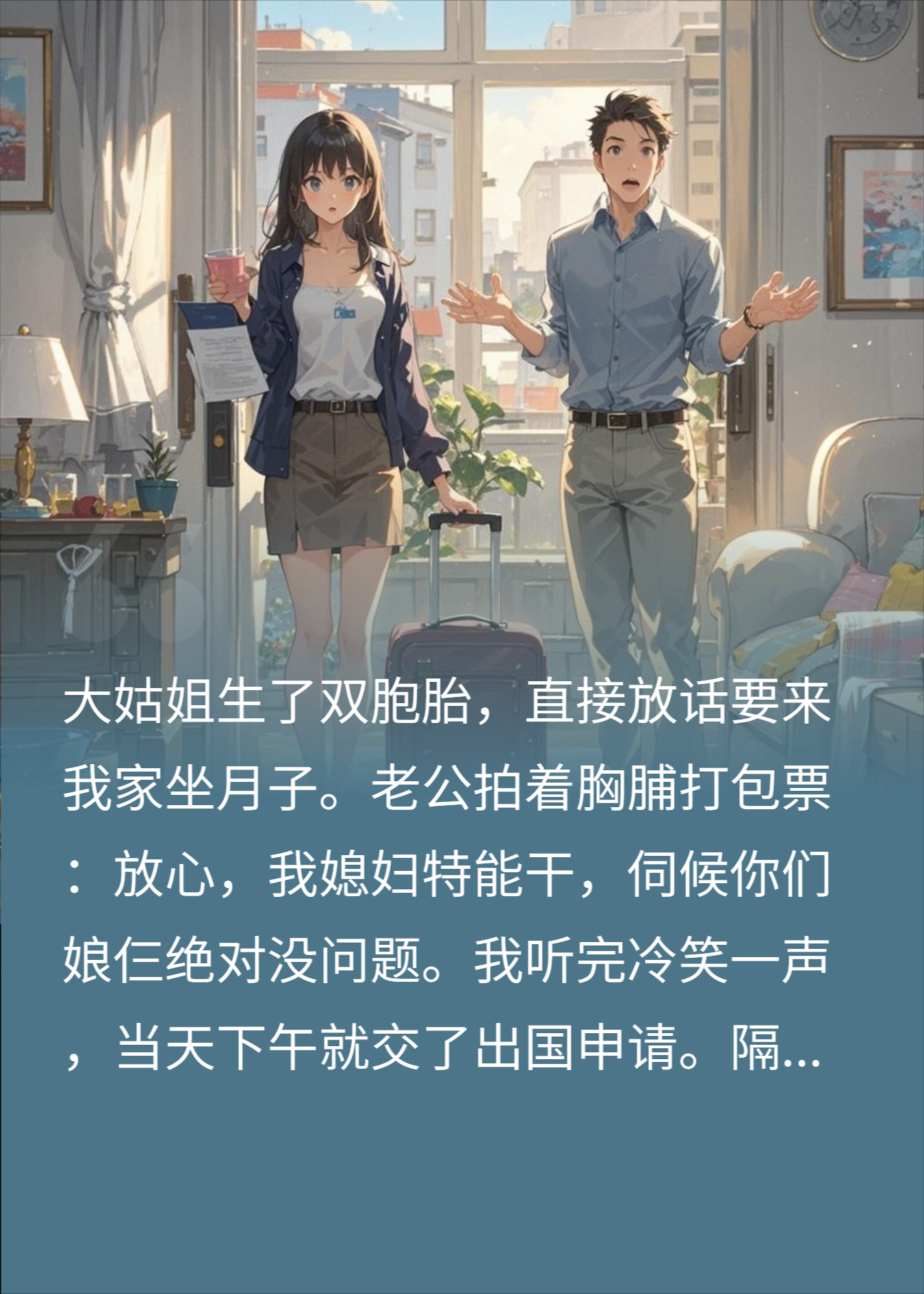 逼我伺候坐月子姑姐？我直接申请出差六年，他当场傻眼