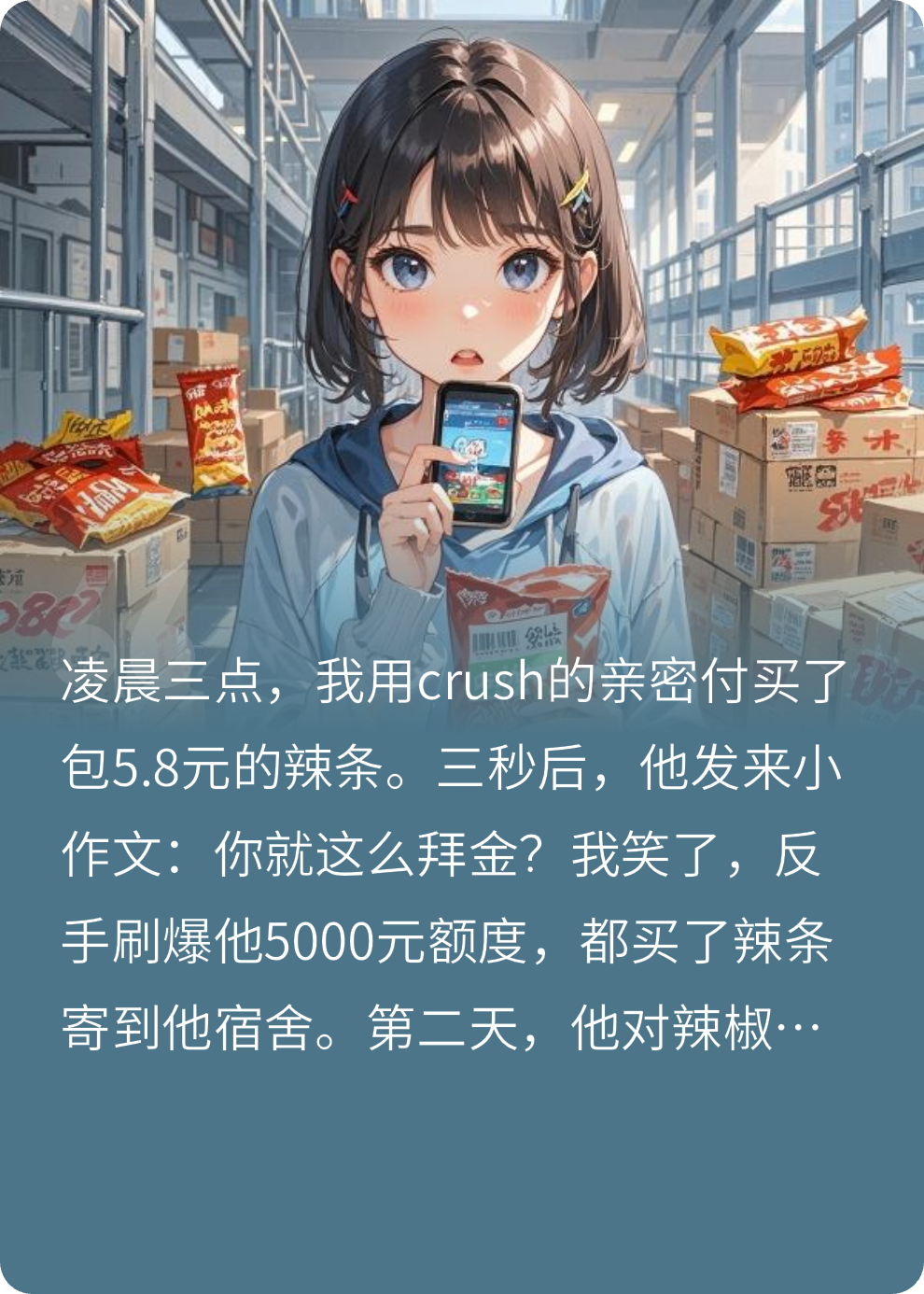 我花crush亲密付买包辣条，他居然说我拜金