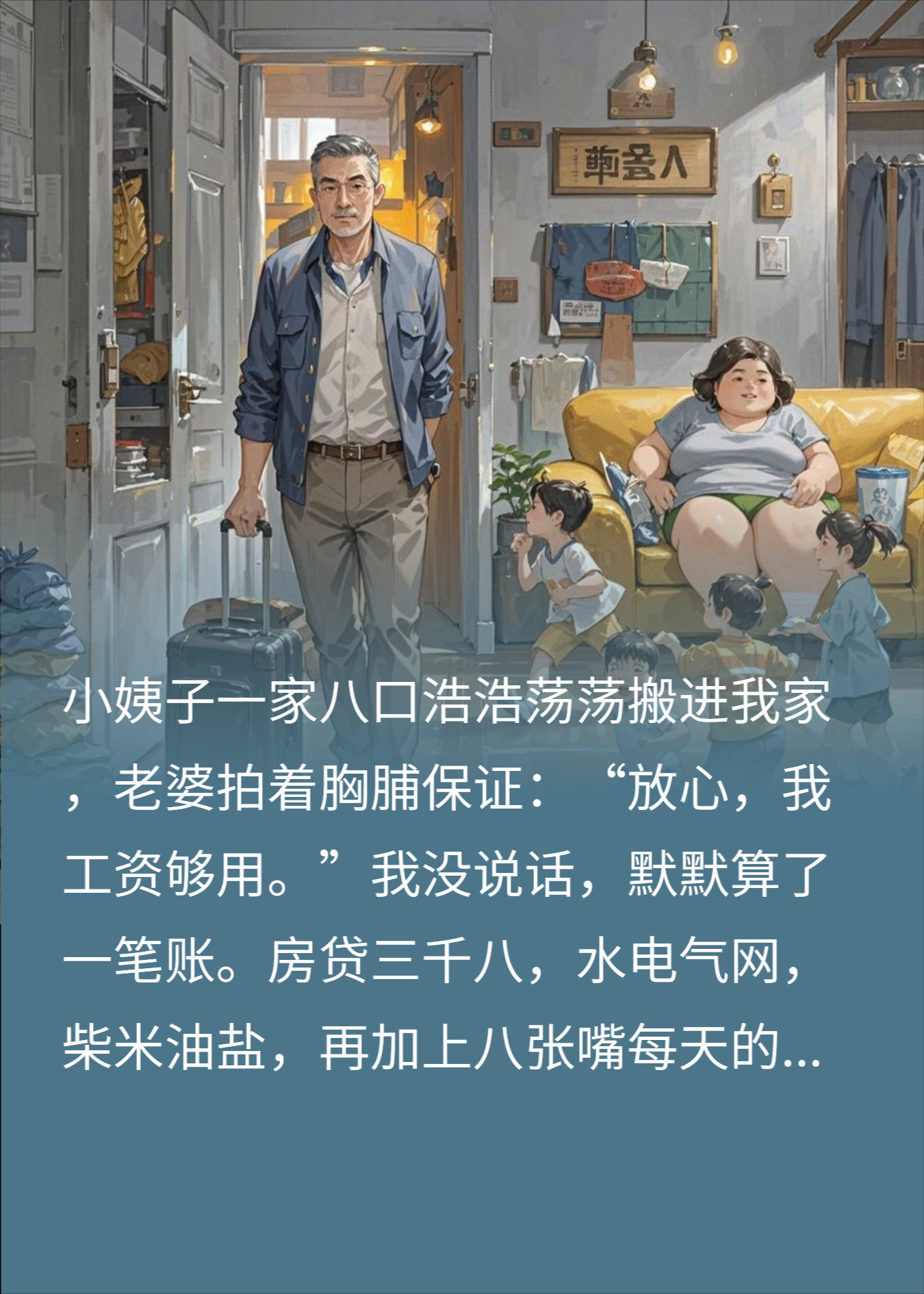 小姨子全家来蹭住，老婆劝我别计较，我住单位后她慌了